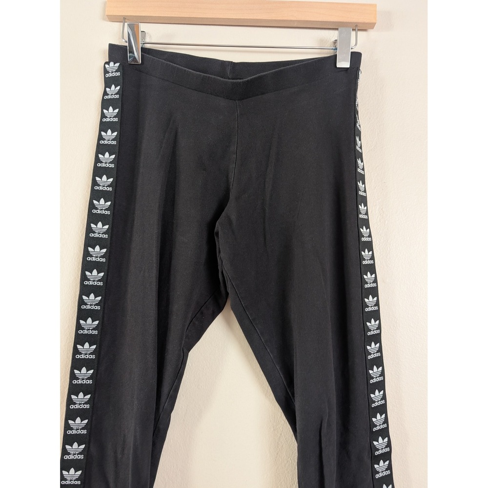 Adidas Originals Womens Trefoil Logo Tape Leggings Black Slim Fit S Athleisure - Picture 4 of 10